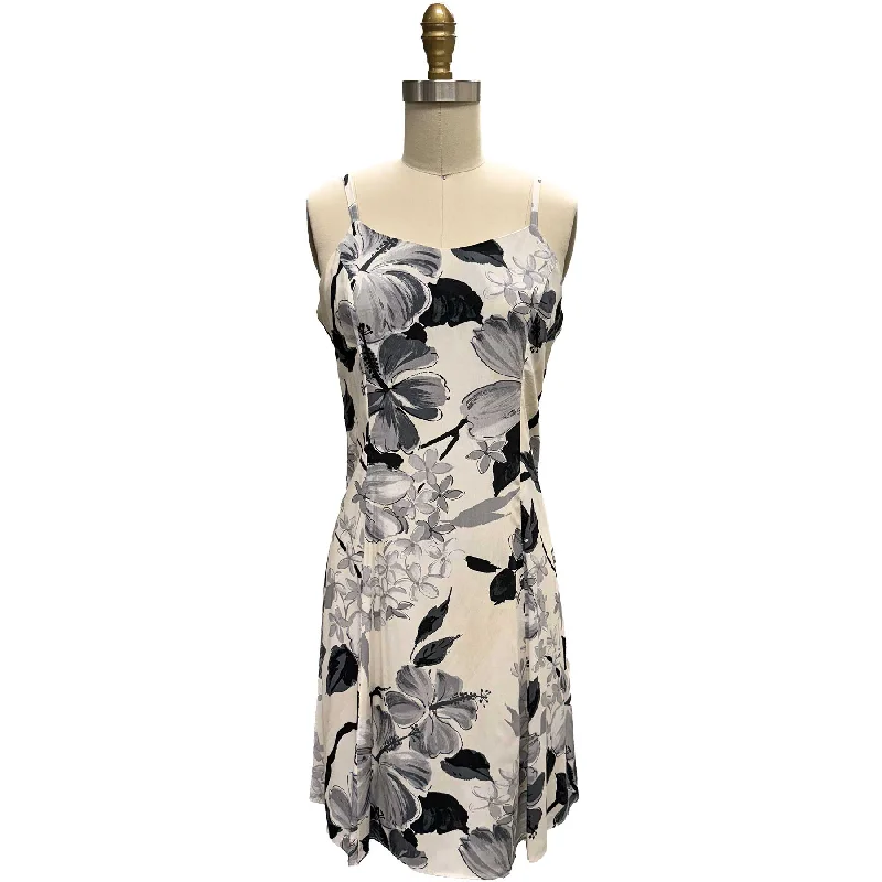 Watercolor Hibiscus Gray Spaghetti Dress