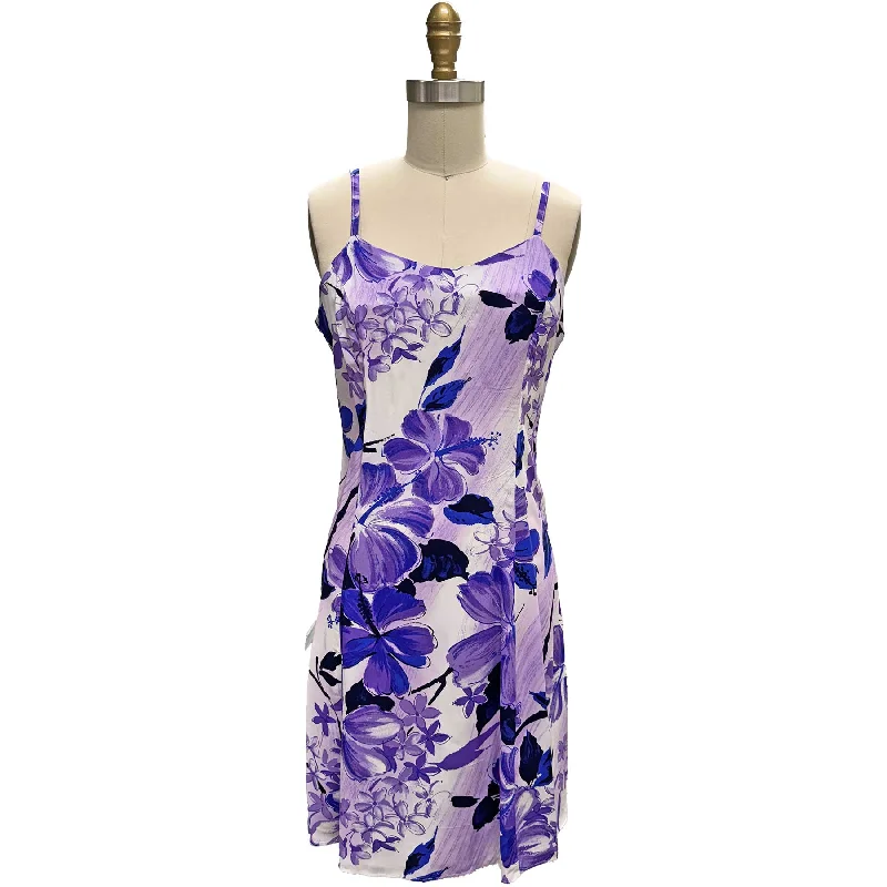 Watercolor Hibiscus Purple Spaghetti Dress