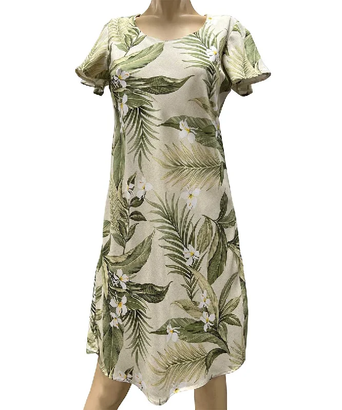 White Ginger Khaki A-Line Dress with Cap Sleeves