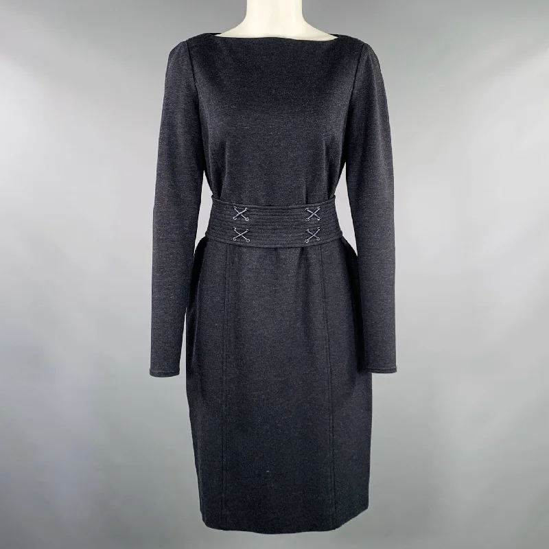 WORTH Size 4 Grey Charcoal Rayon Blend Belted Knee Length Dress