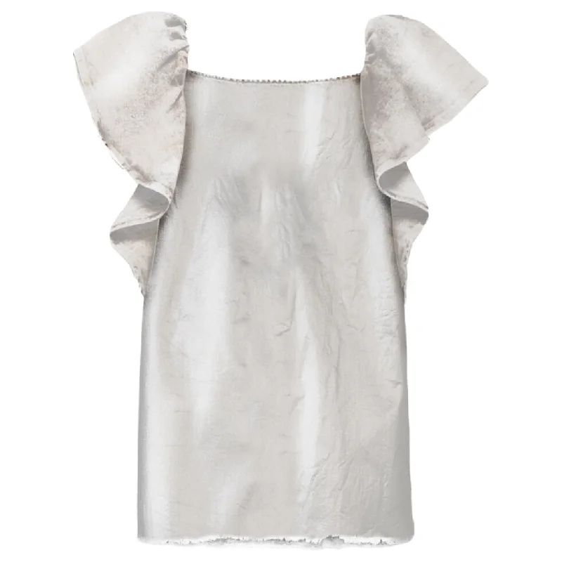 METALLIC RUFFLE DENIM DRESS