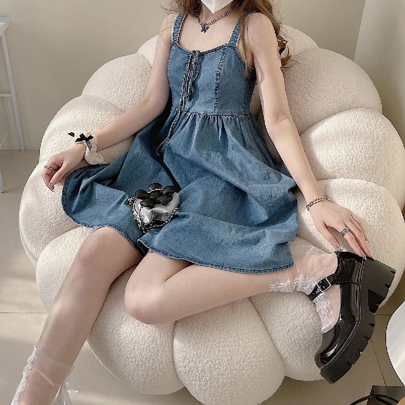 Denim Bow Tie Strap Dress SD02484