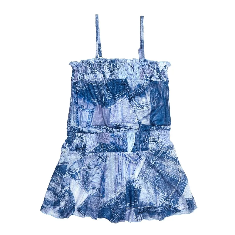 PATCH DENIM PRINT SHEER DRESS COVERUP