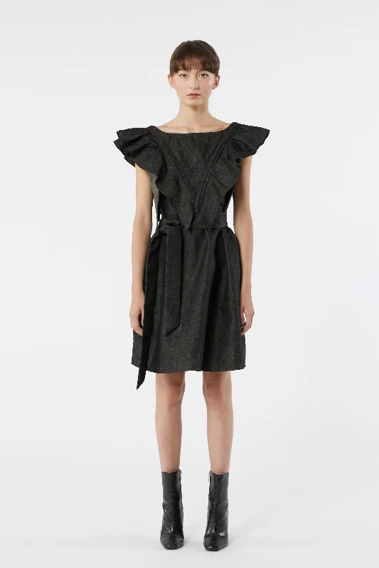 FLY denim - ruffled black dress