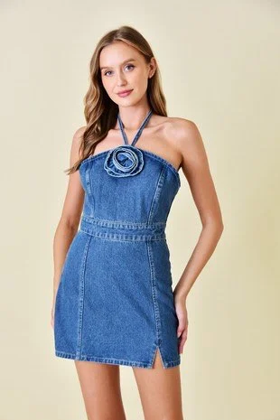 Denim Rosette Dress