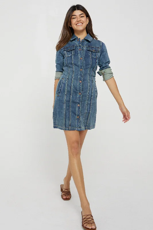 GABRIELLE BUTTON FRONT DENIM DRESS SAND STORM