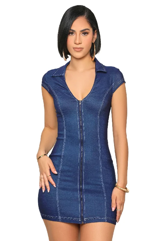 Zip It Denim Dress- FINAL SALE