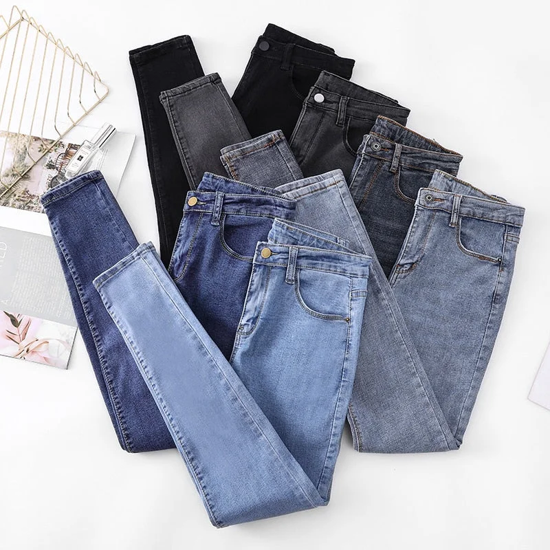 Fashion high-waist women's jeans new slim high-profile pencil pants stretch skinny pants casual trousers Karo888