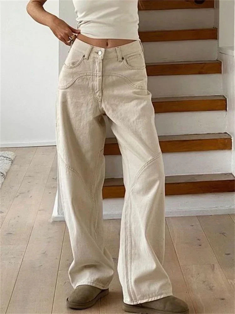 Fashion High Waist For Women Straight Legg Slim Casual Summer Straight High Street Sweatpants Pocket Denim Trousers