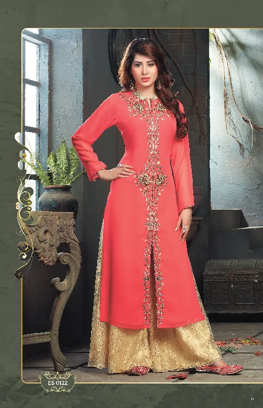 Coral Sunrise Kurti Salwar Kameez with Palazzo Pants