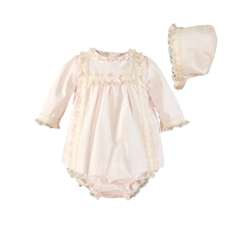 Miranda Pink/Cream Dress, Pants & Bonnet