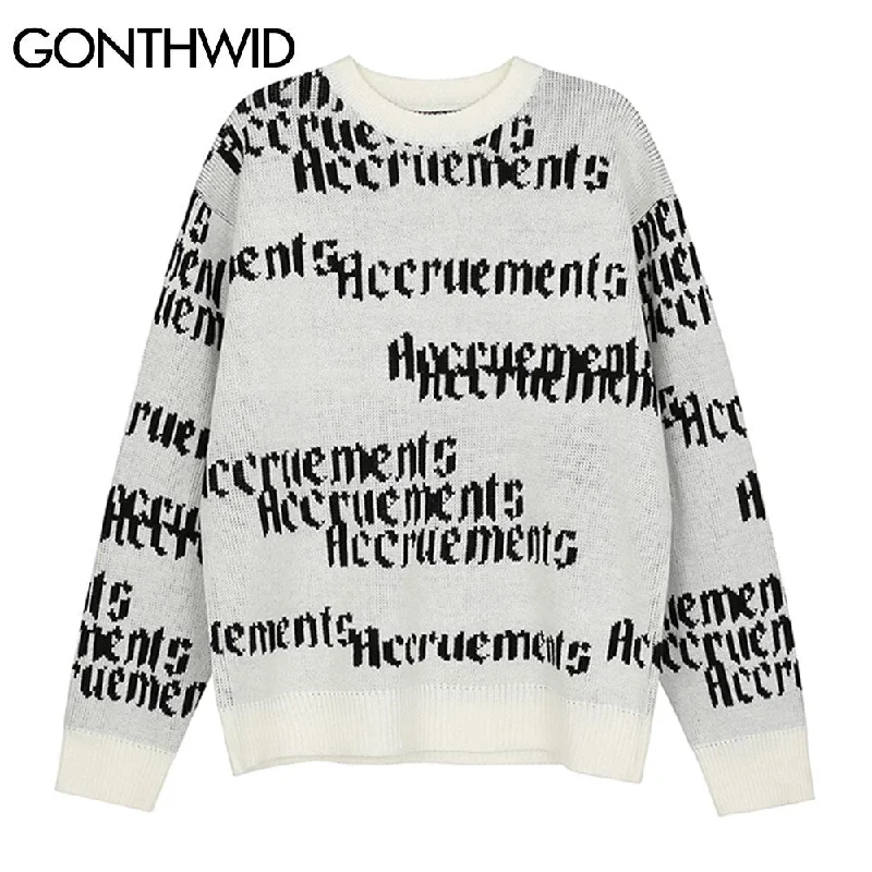 GONTHWID Sweaters Streetwear Harajuku Pullover Knitted Sweater Harajuku Casual Hip Hop Knitwear Knit Tops