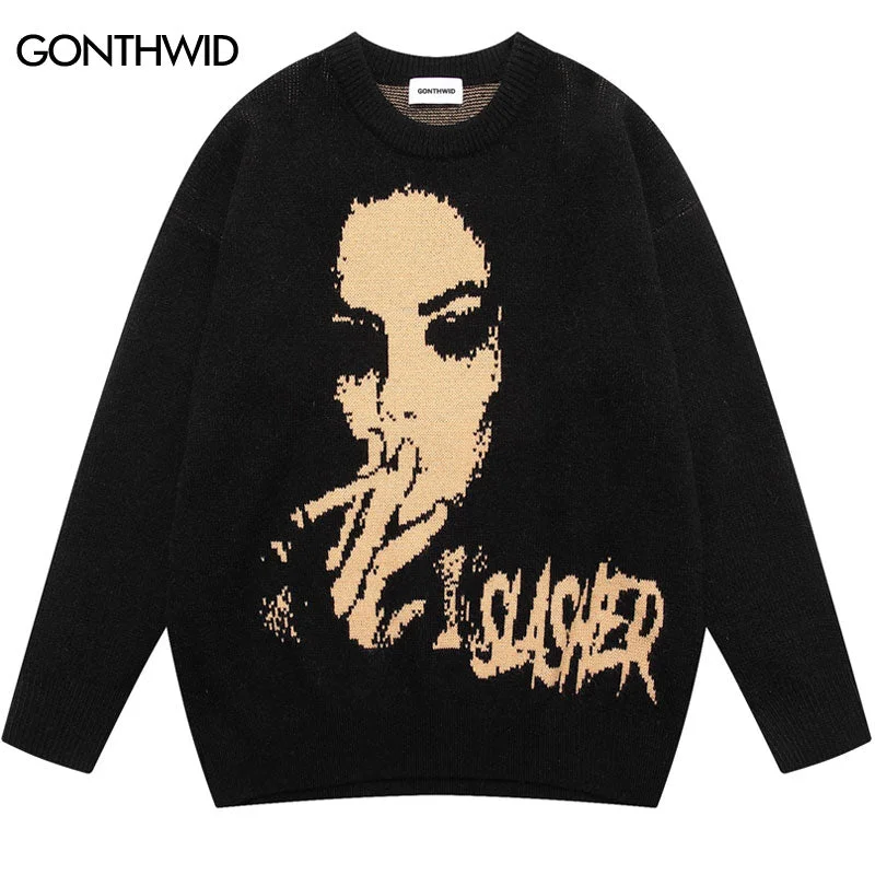 Vintage Knitted Sweater Men Women Harajuku Casual Jumpers Sweaters 2023 Autumn Hip Hop Loose Pullover Streetwear Sweater