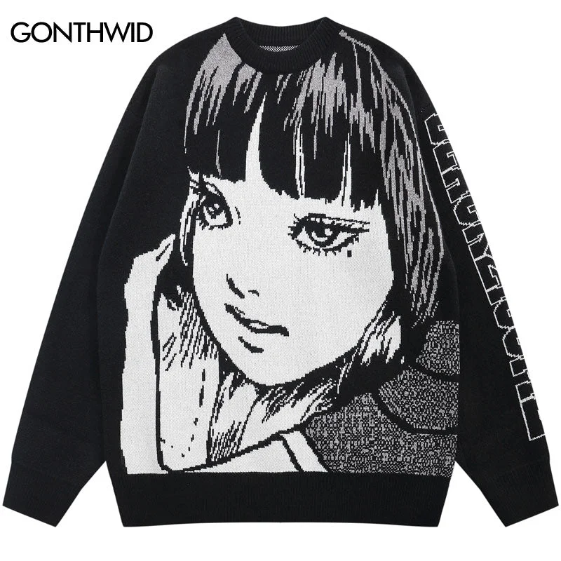 Vintage Sweaters Y2K Harajuku Knitted Japanese Anime Girl Jumpers Sweater 2023 Men Women Hip Hop Casual Pullover Streetwear