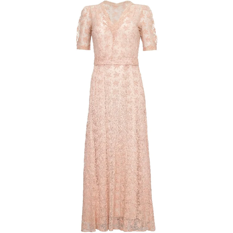 Beautiful 1930s Pale Pink Embroidered Lace Tea Gown Dress