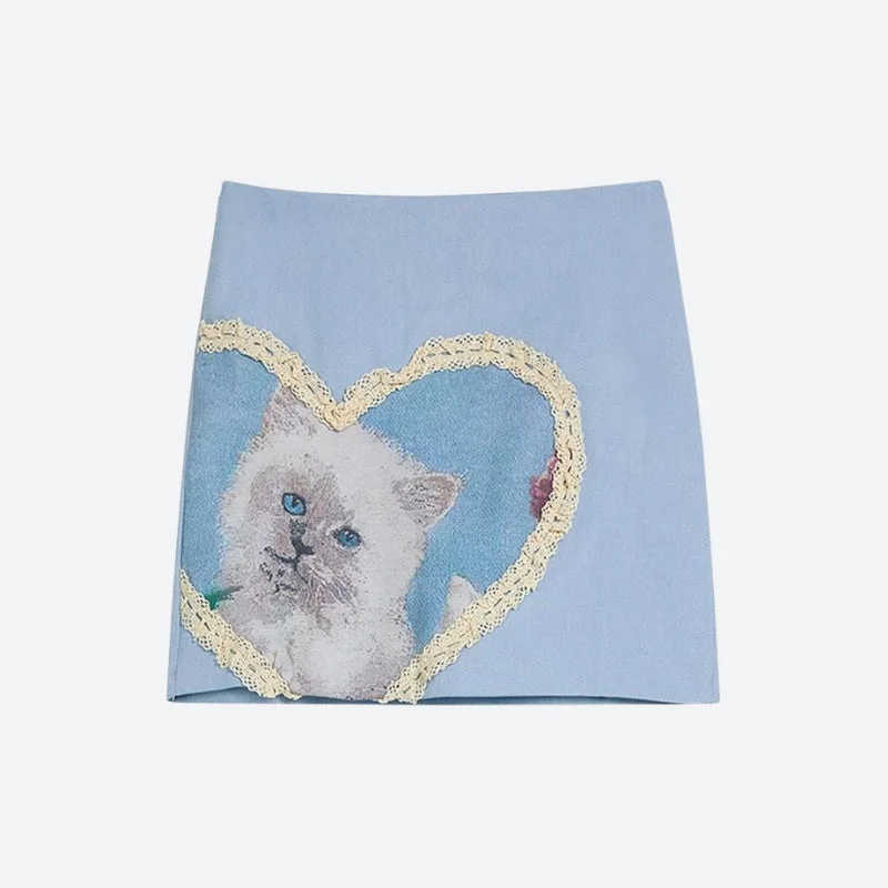 Soft Girl Cat Heart Mini Skirt