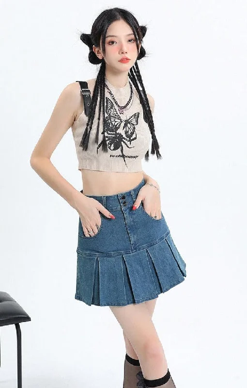 Y2K Pleated Jean Mini Skort