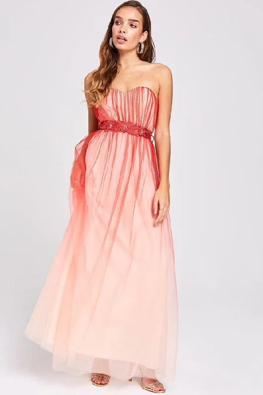 Carissa Grapefruit Floral Belt Maxi Dress