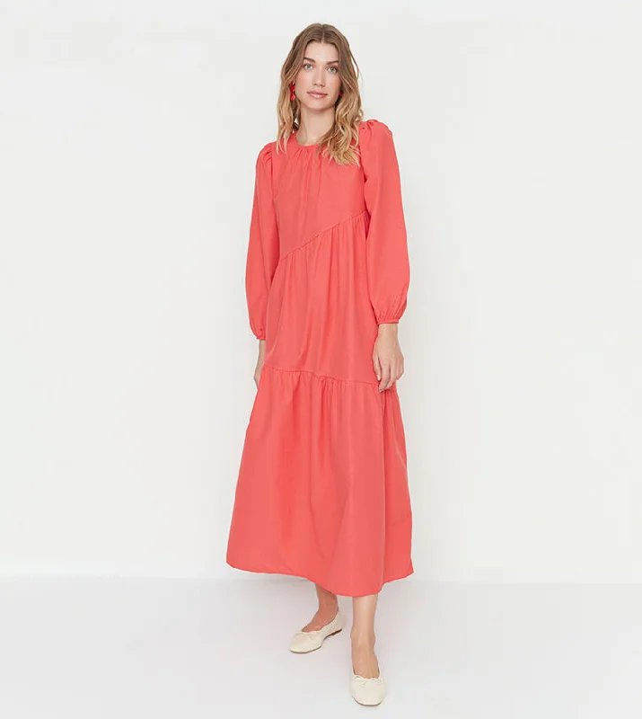 Coral Woven Maxi Dress