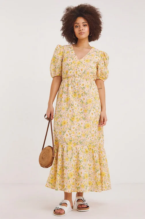 Floral yellow maxi dress uk 14