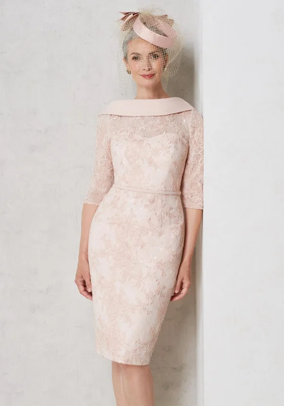 John Charles Lace Overlay Midi Dress, Blush