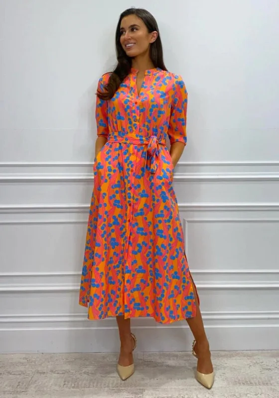 Kate & Pippa Capri Swirl Dot Print Midi Dress, Orange Azure