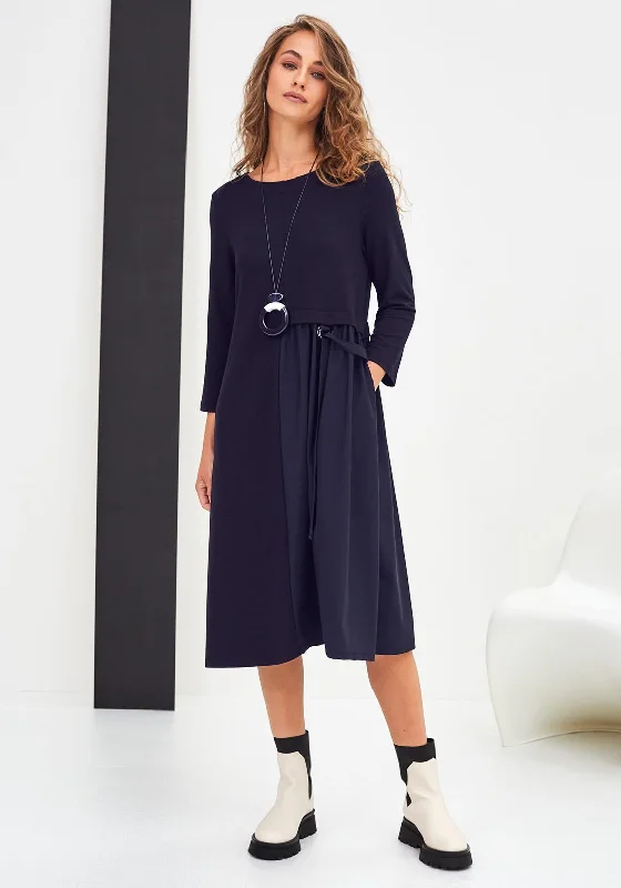 Naya Jersey Contrast Panel Material Midi Dress, Navy