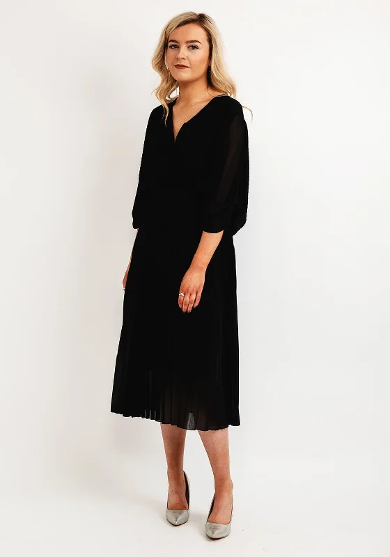 Seventy1 One Size Batwing Pleated Midi Dress, Black