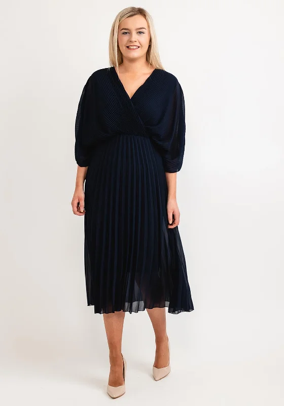 Seventy1 One Size Batwing Pleated Midi Dress, Navy