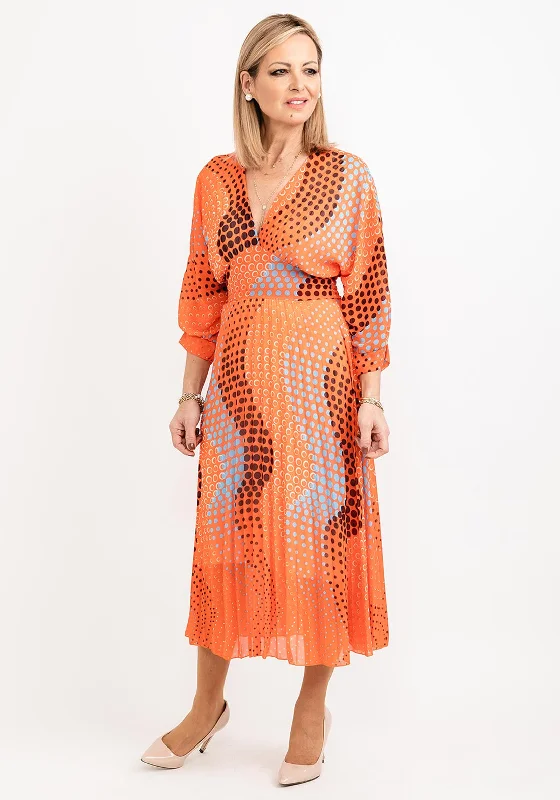 Seventy1 One Size Multi Circle Print Pleated Midi Dress, Orange Multi