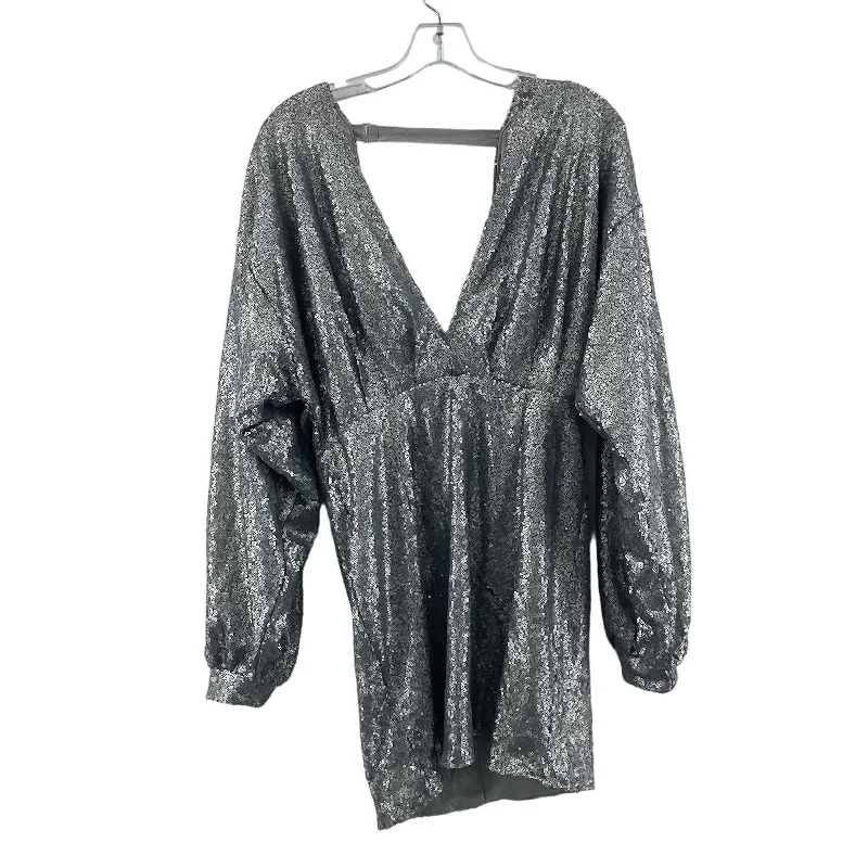 Nasty Gal Silver Sequin Glam Womens Blouson Dress Size 8 Polyester Preowned