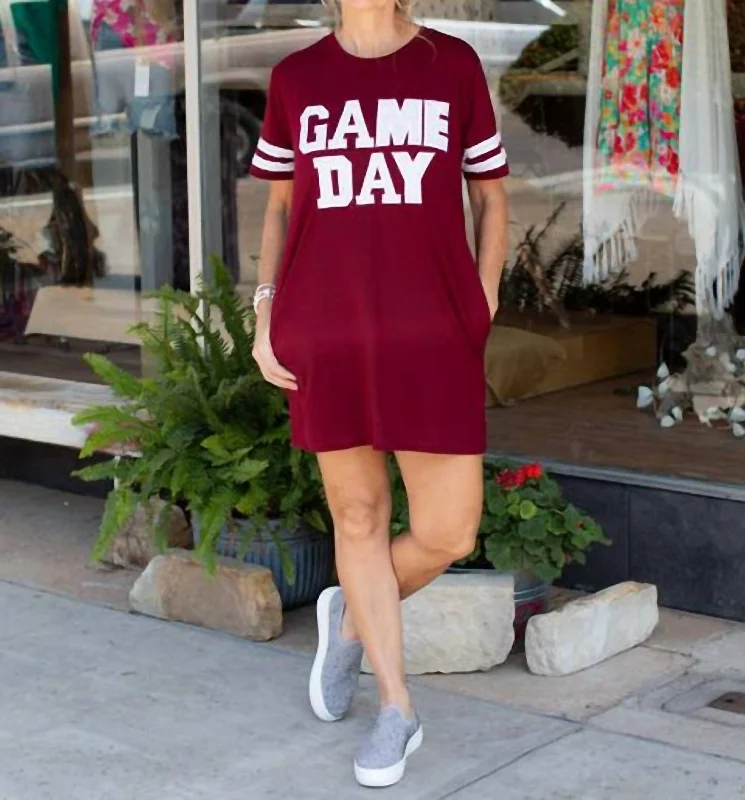 Game Day Sequin Tee Shirt Dress In Maroon