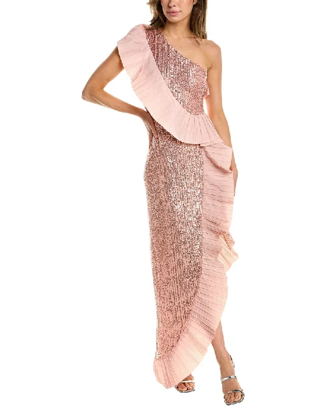 One33 Social by Badgley Mishka Sequined One-Shoulder Gown