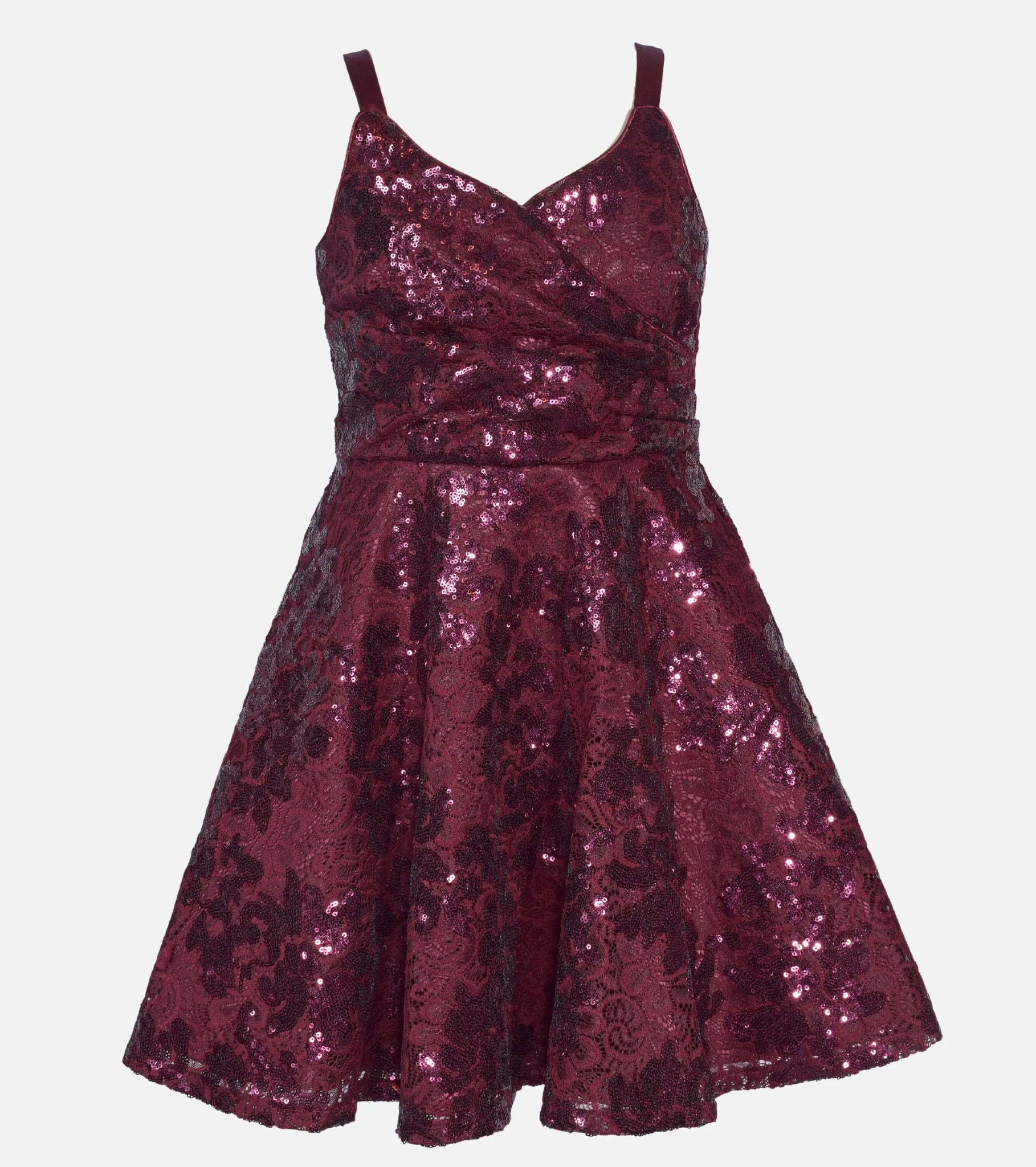 Wine Crossover Sequin Dress by Bonnie Jean