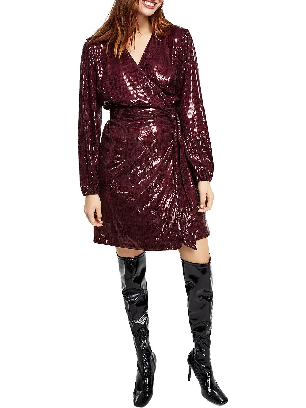 Womens Sequined Knee Wrap Dress