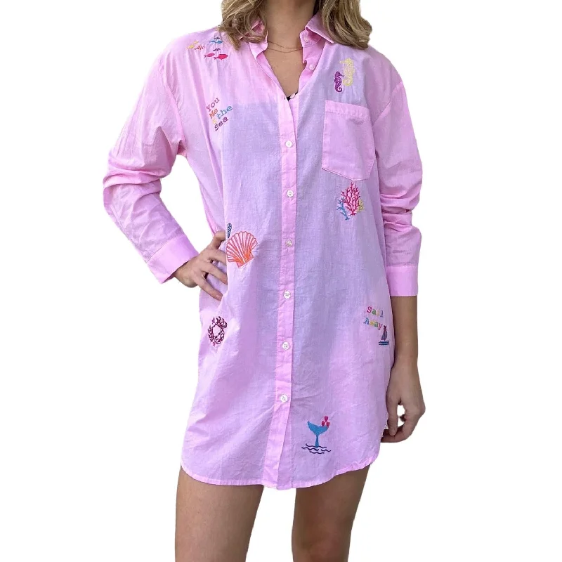 Nautical Shirt Dress - One Size In Pink