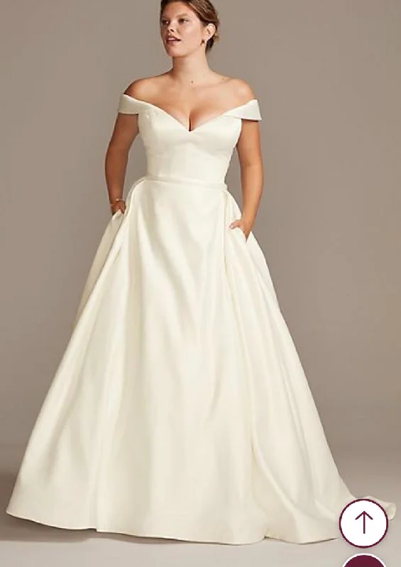 David's Bridal Off shoulder satin gown plus size