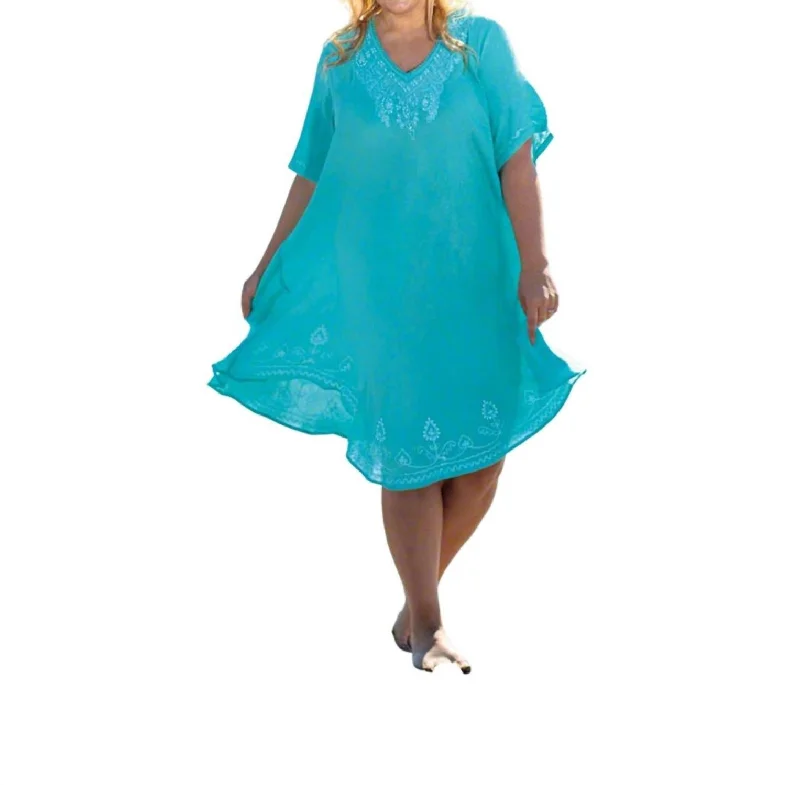 Pearl Short Sleeve Sundress - Plus Size In Seafoam