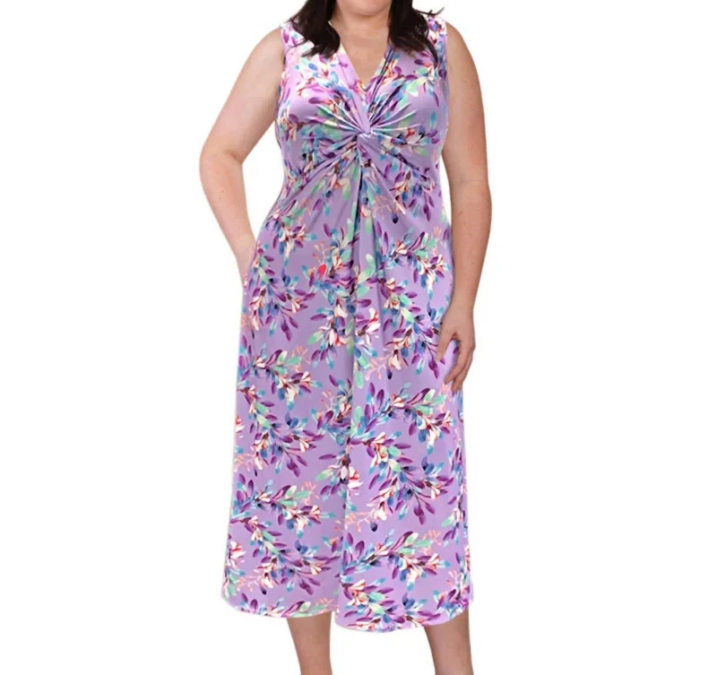 Printed Sleeveless Diana Tank Dress - Plus Size In Purple Petals