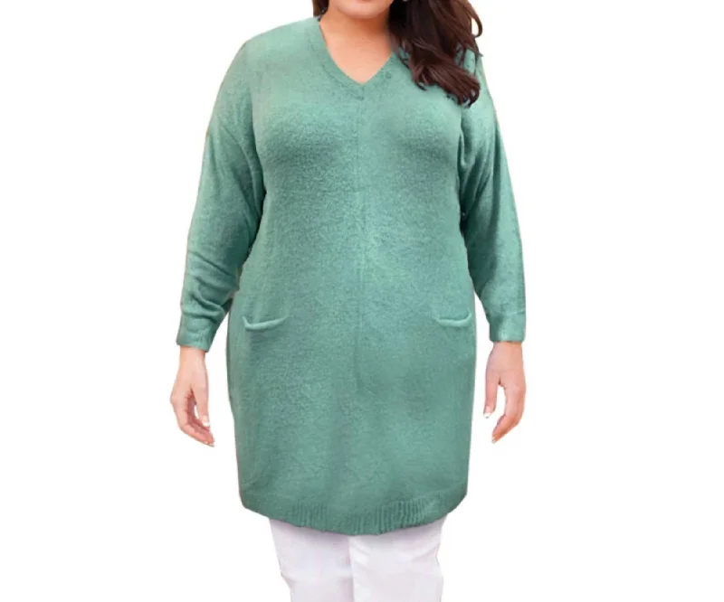 Pullover Pocket Sweater Dress - Plus Size In Emerald Green