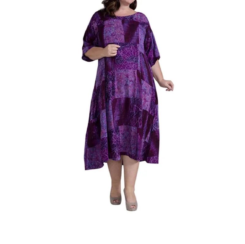 Round Neck Short Sleeve Ojai Dress - Plus Size In Purple Haze