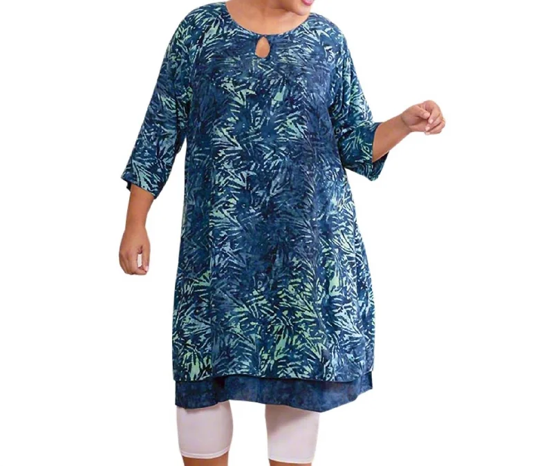 Sireli Batik Long Sleeve Dress - Plus Size In Tribal Cyan