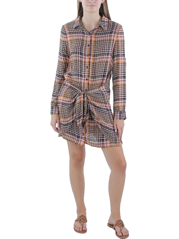 Tanya Womens Woven Plaid Shirtdress