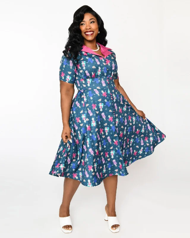 The Golden Girls x Unique Vintage Plus Size Teal & Pink All Over Print Swing Dress | Teal & Pink Golden Girls Print