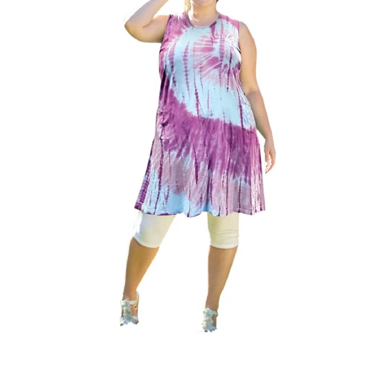 Tie Dye Sleeveless Ana Tank Dress - Plus Size In Purple Tie Dye