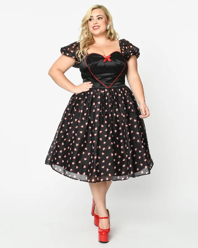 Unique Vintage Plus Size Black Cupid's Lover Swing Dress | Black