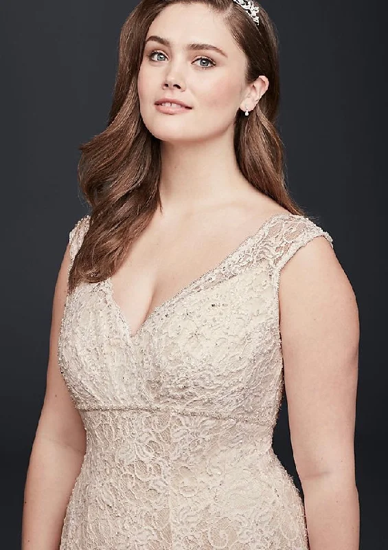 David's Bridal Beaded Cap sleeve lace plus size 9T9612