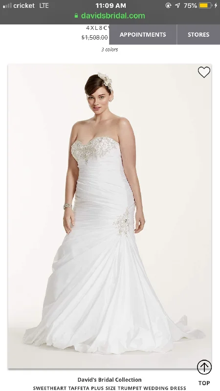 David's Bridal Sweetheart taffeta plus size trumpet dress