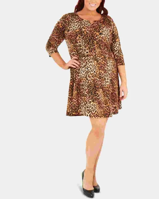 NY Collection Women's Plus Size Keyhole Ring Dress Brown Size 1X | Brown