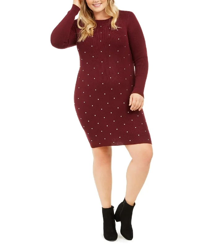 Planet Gold Women's Derek Heart Trendy Plus Size Studded Sweater Dress Red Size 3X | Red